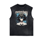 Distressed Sleeveless Butterfly Pattern Tee