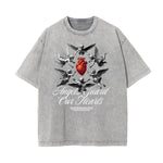 Stone Wash Fallen Angel Pattern T Shirt
