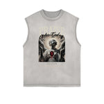 Distressed Sleeveless Fallen Angel Pattern Tee