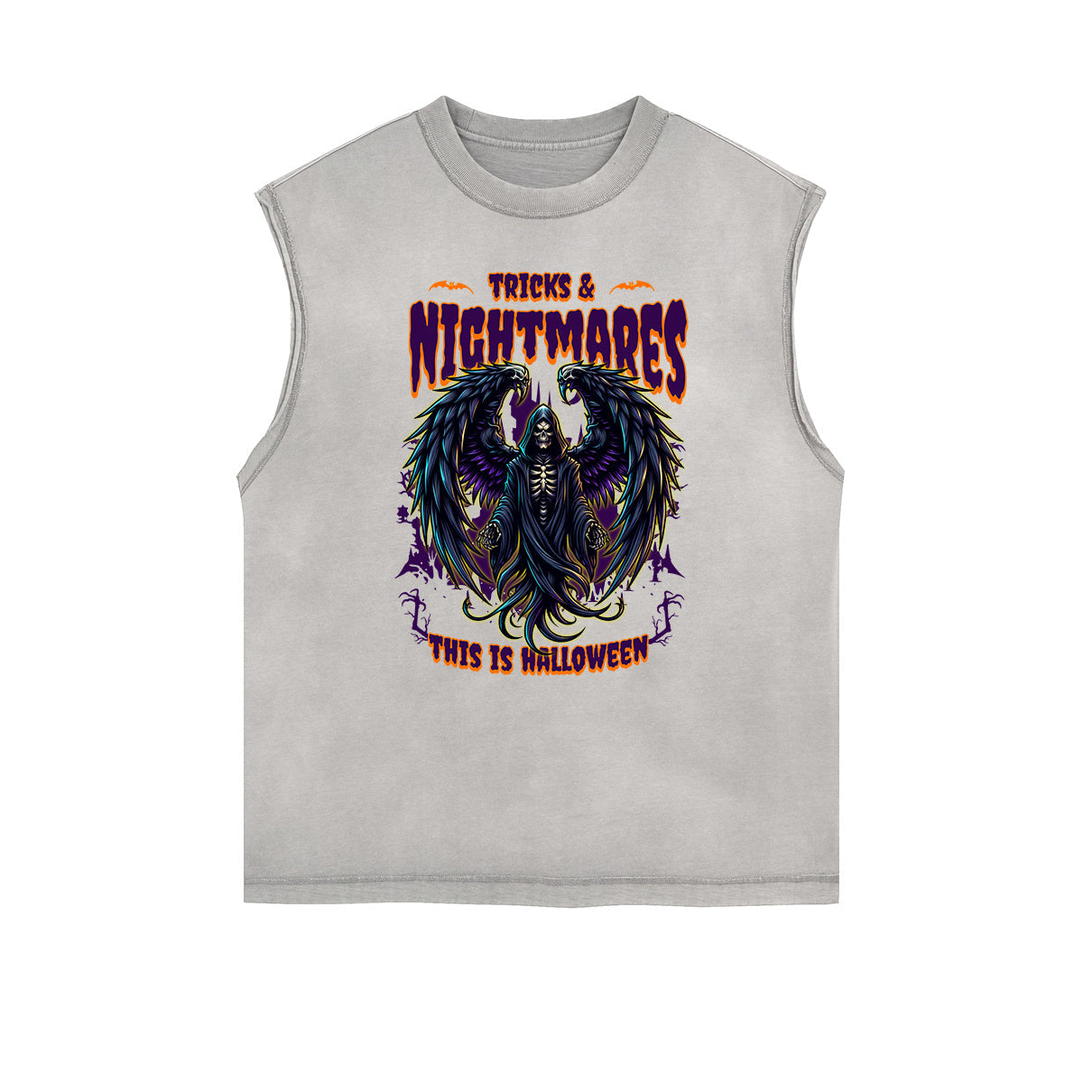 Distressed Sleeveless Fallen Angel Pattern Tee