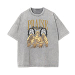 Stone Wash Fallen Angel Pattern T Shirt