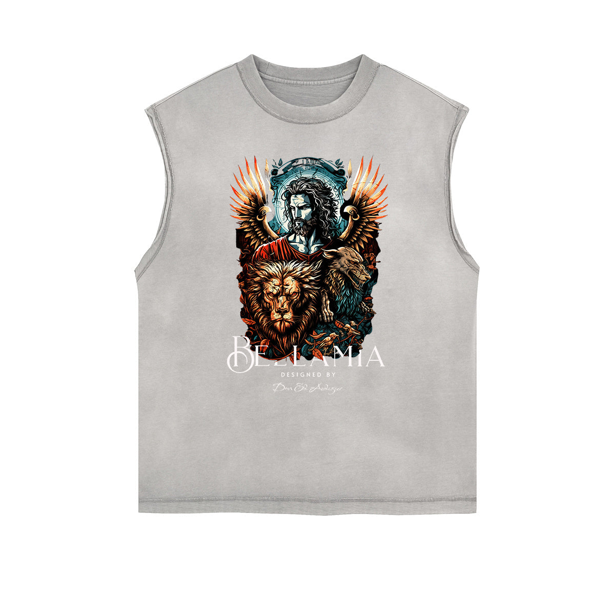 Distressed Sleeveless Fallen Angel Pattern Tee
