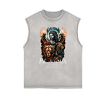 Distressed Sleeveless Fallen Angel Pattern Tee