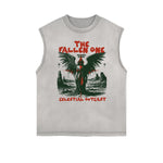 Distressed Sleeveless Fallen Angel Pattern Tee