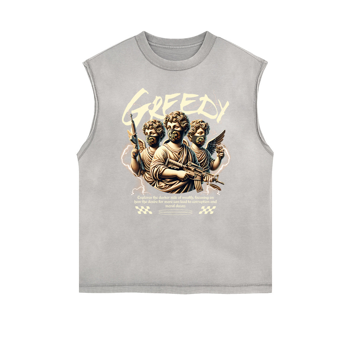 Distressed Sleeveless Fallen Angel Pattern Tee