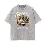 Stone Wash Fallen Angel Pattern T Shirt