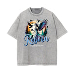 Stone Wash Fallen Angel Pattern T Shirt