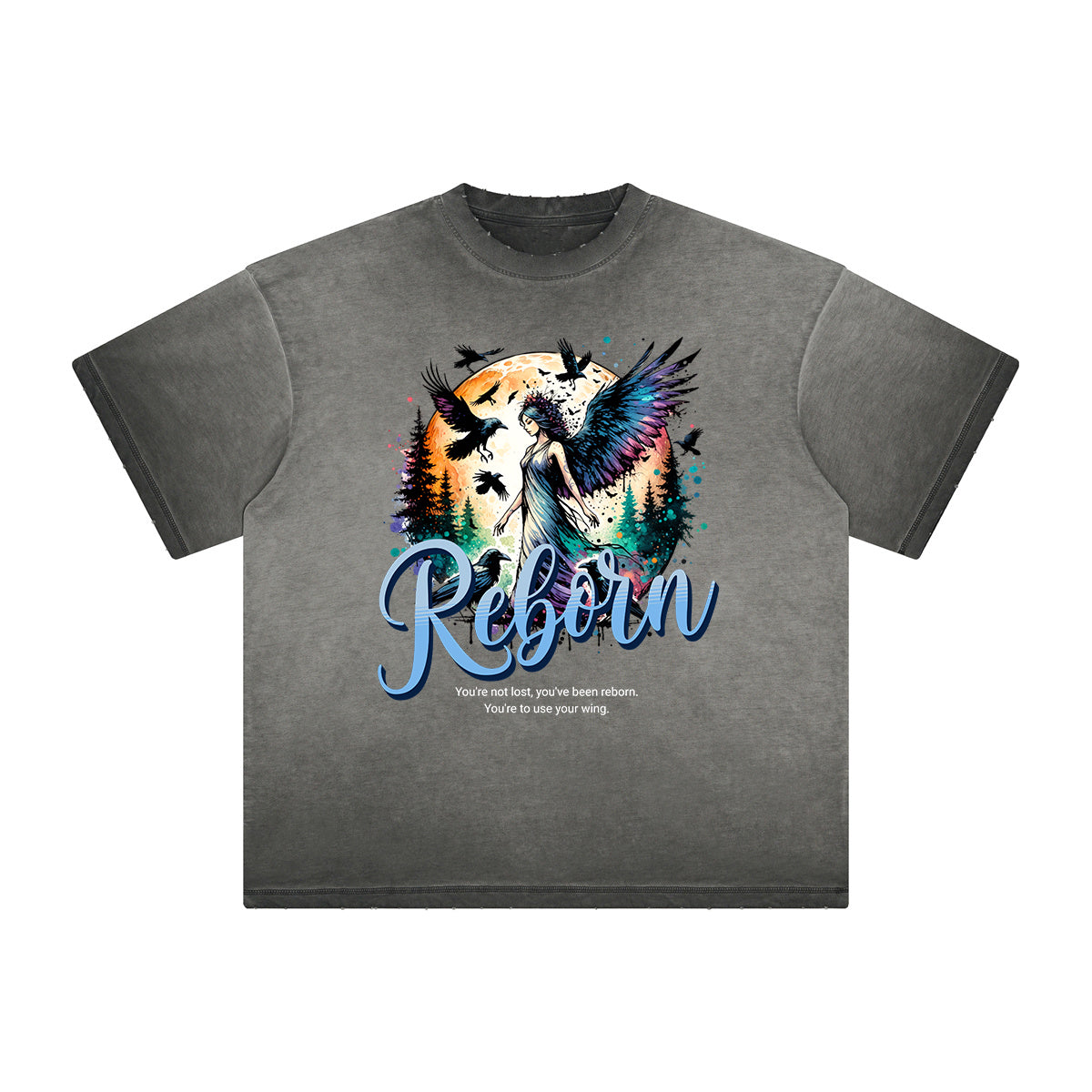 Vintage Frayed Fallen Angel Pattern Tee