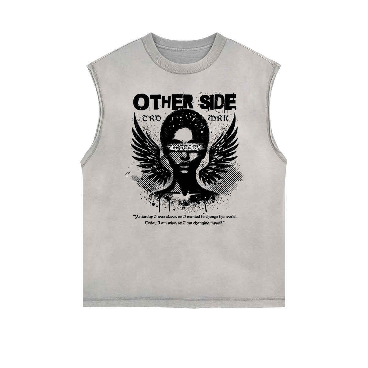 Distressed Sleeveless Fallen Angel Pattern Tee