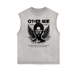 Distressed Sleeveless Fallen Angel Pattern Tee