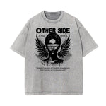 Stone Wash Fallen Angel Pattern T Shirt