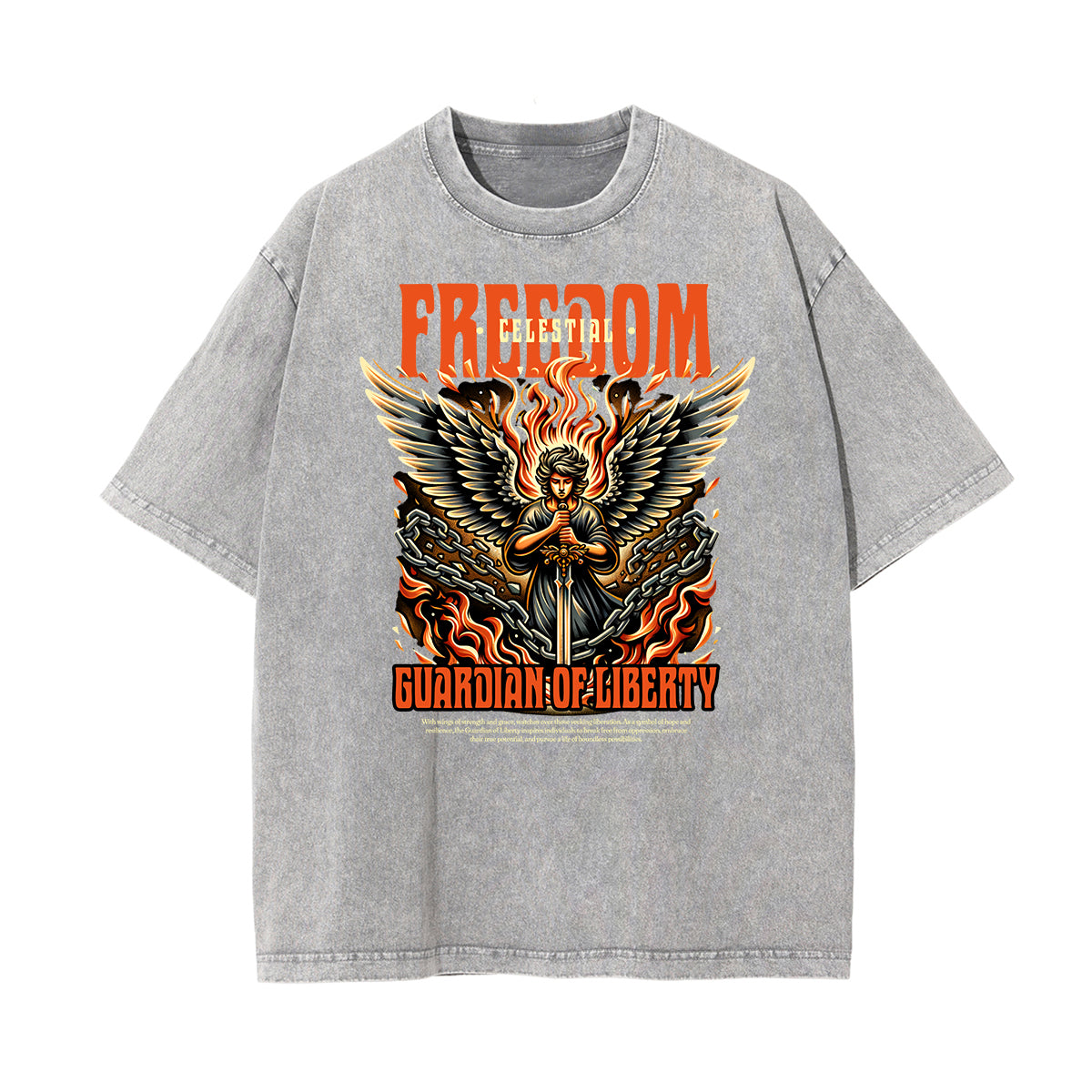 Stone Wash Fallen Angel Pattern T Shirt