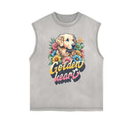 Distressed Sleeveless Floral Pattern Tee