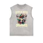 Distressed Sleeveless Floral Pattern Tee