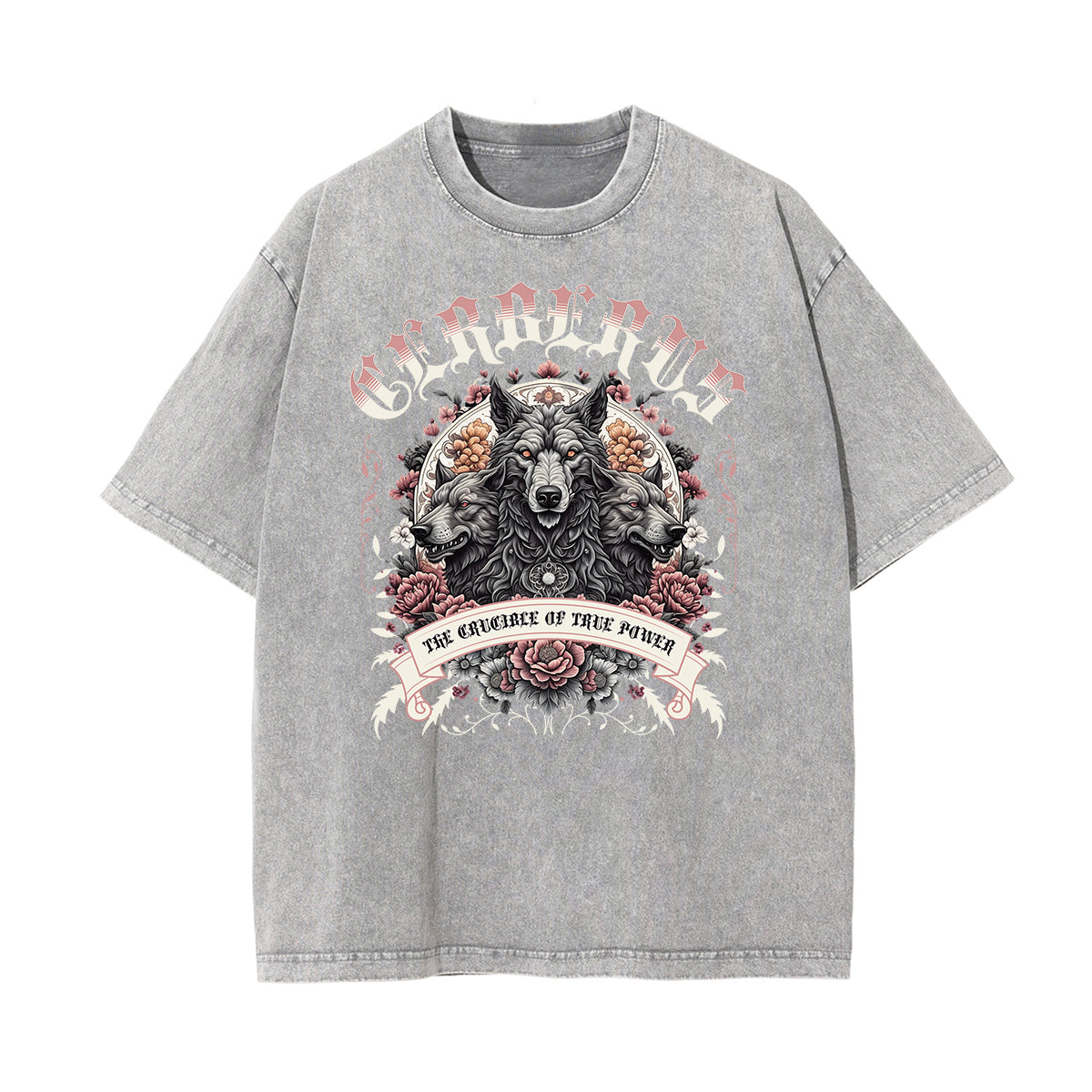 Stone Wash Floral Pattern T Shirt