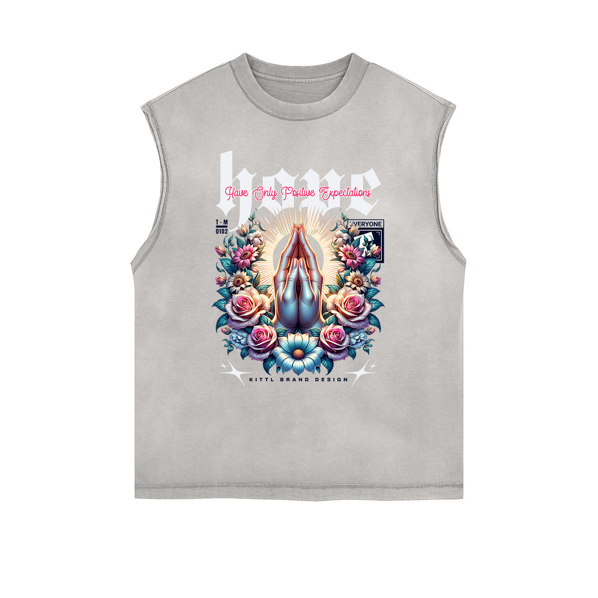 Distressed Sleeveless Floral Pattern Tee