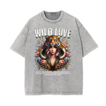 Stone Wash Floral Pattern T Shirt