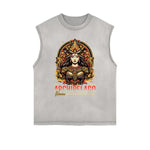 Distressed Sleeveless Floral Pattern Tee