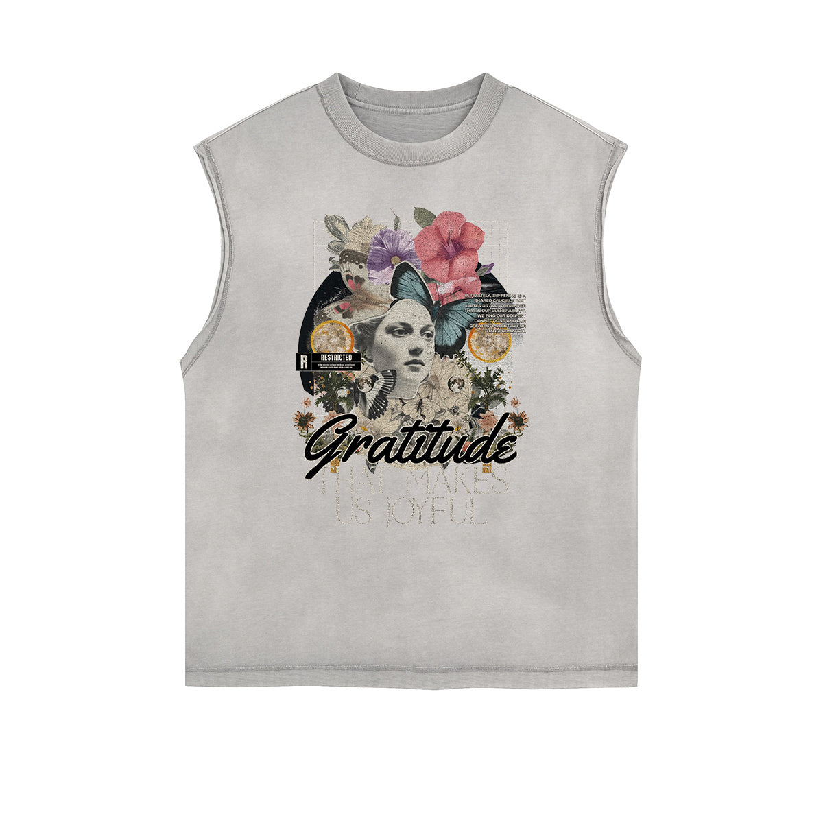 Distressed Sleeveless Floral Pattern Tee
