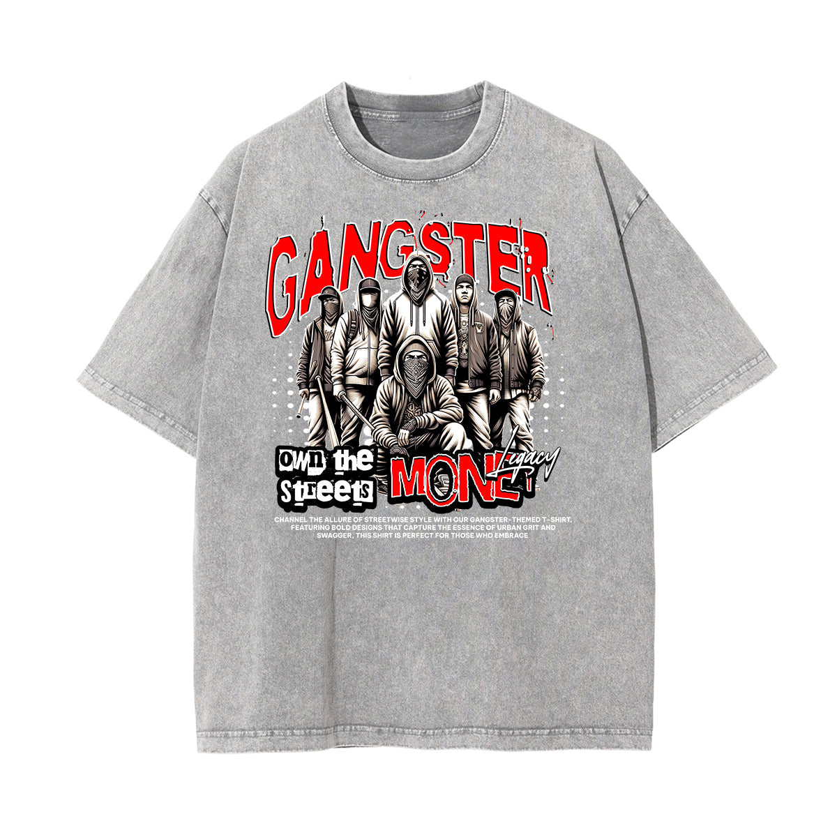 Washed Gangster Style Graphic Cotton Tee