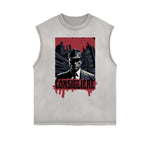 Distressed Sleeveless Gangster Style Pattern Tee