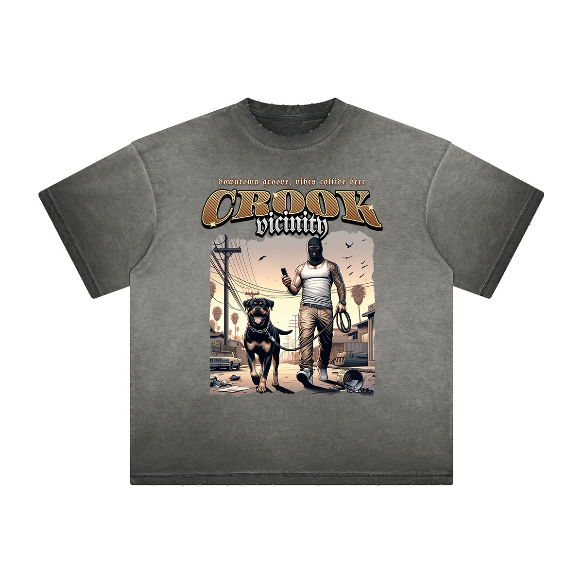 Vintage Frayed Gangster Style Pattern Tee