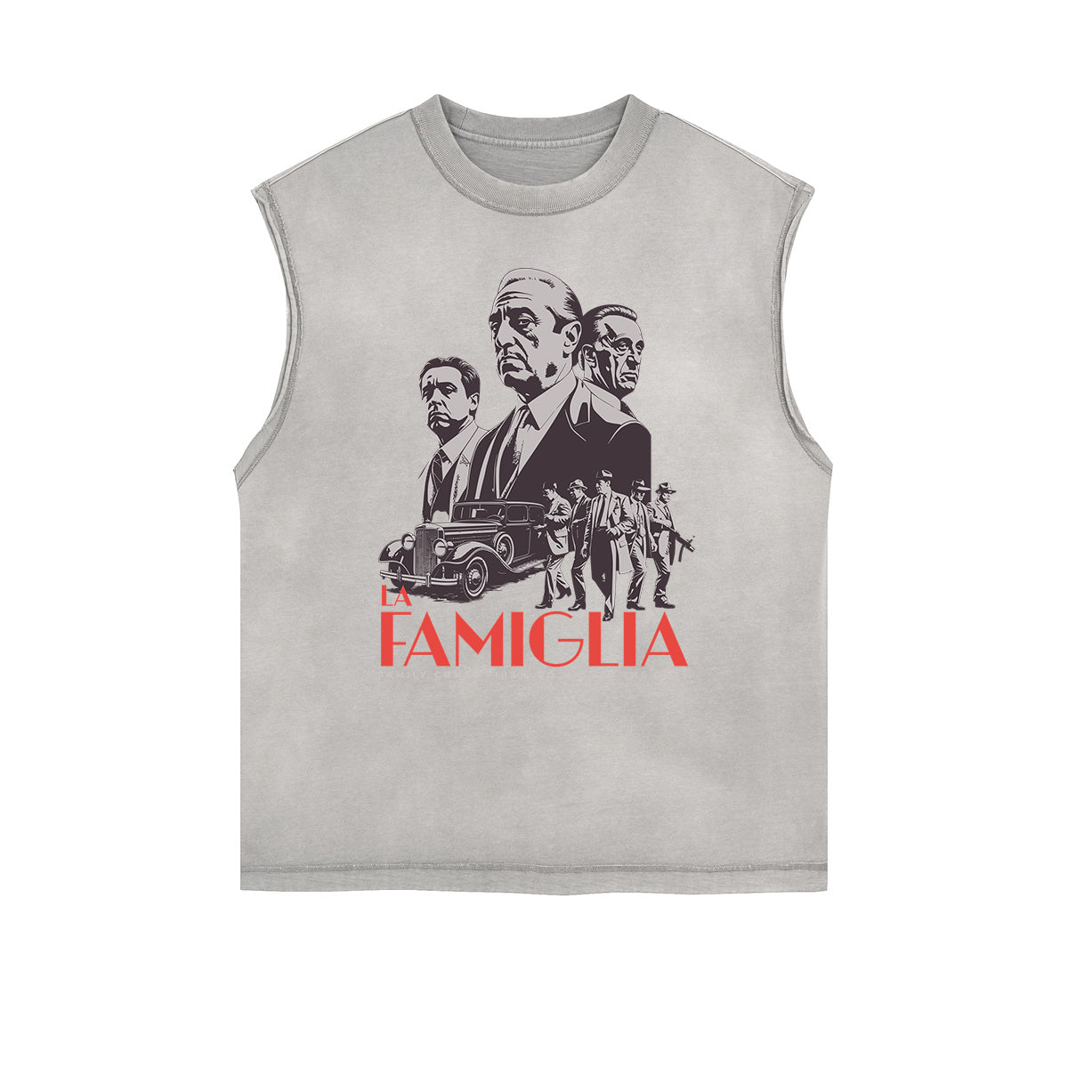 Distressed Sleeveless Gangster Style Pattern Tee