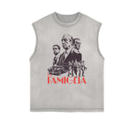 Distressed Sleeveless Gangster Style Pattern Tee