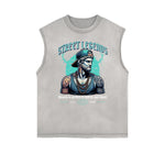 Distressed Sleeveless Gangster Style Pattern Tee