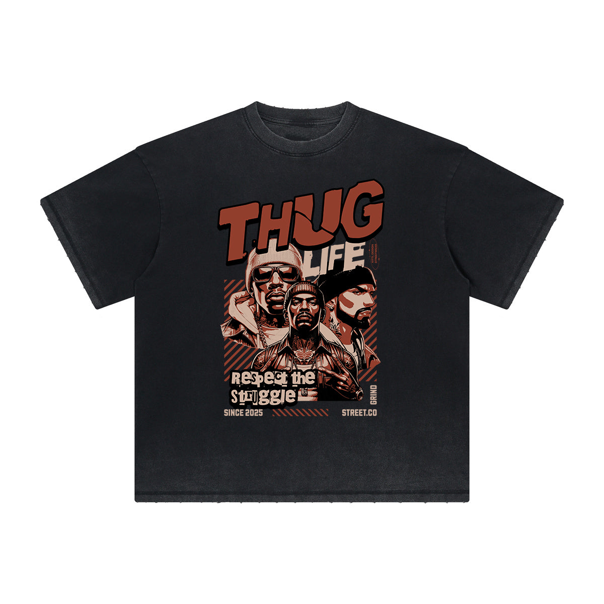 Thick Faded Gangster Style Graphic T Shirt