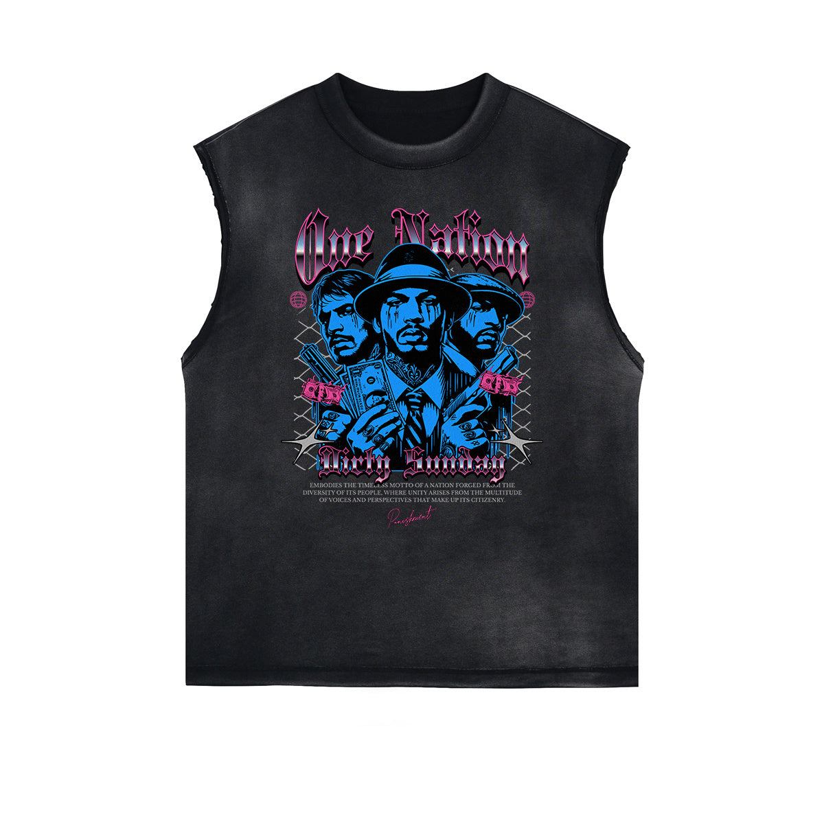 Frayed Edge Gangster Style Graphic Tank Top