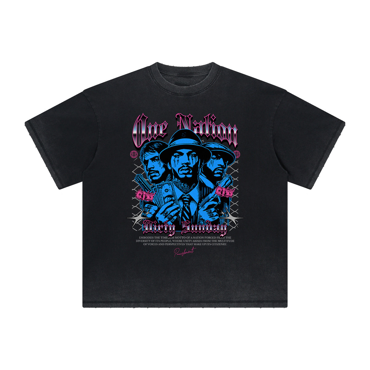 Thick Faded Gangster Style Graphic T Shirt