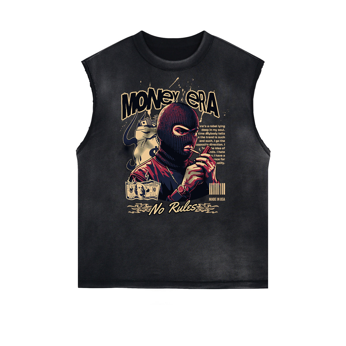 Frayed Edge Gangster Style Graphic Tank Top