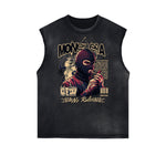 Frayed Edge Gangster Style Graphic Tank Top