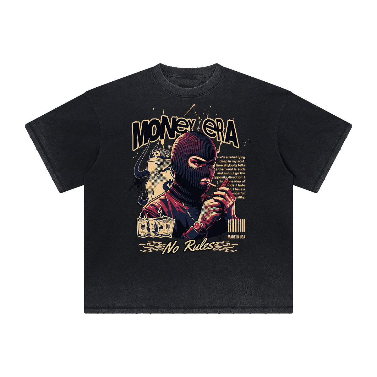 Thick Faded Gangster Style Graphic T Shirt