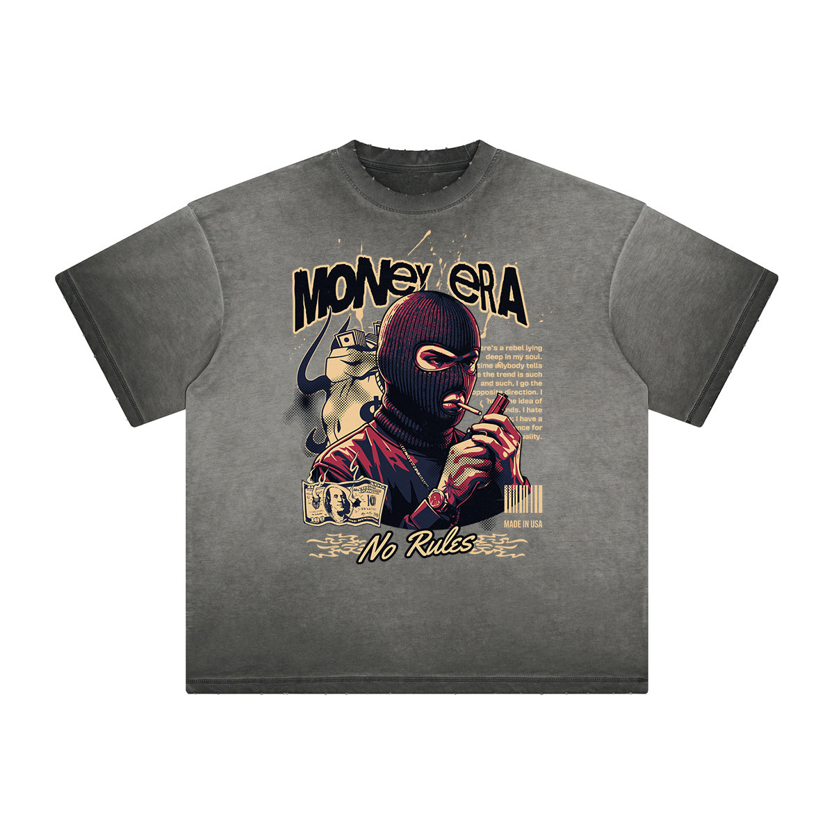 Vintage Frayed Gangster Style Pattern Tee