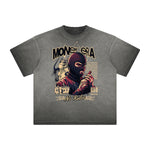 Vintage Frayed Gangster Style Pattern Tee