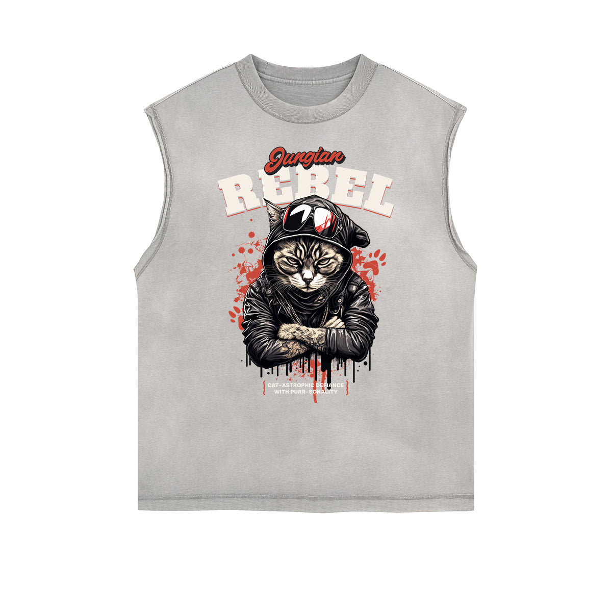 Distressed Sleeveless Gangster Style Pattern Tee