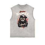 Distressed Sleeveless Gangster Style Pattern Tee