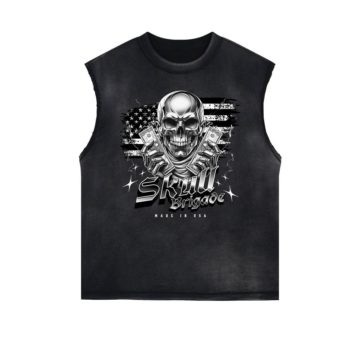 Frayed Edge Gangster Style Graphic Tank Top