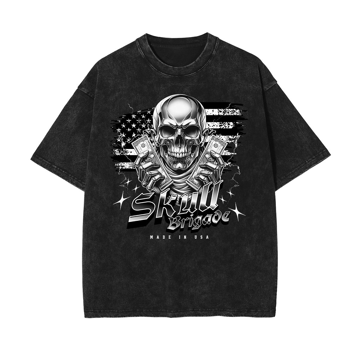 Stone Wash Gangster Style Pattern T Shirt