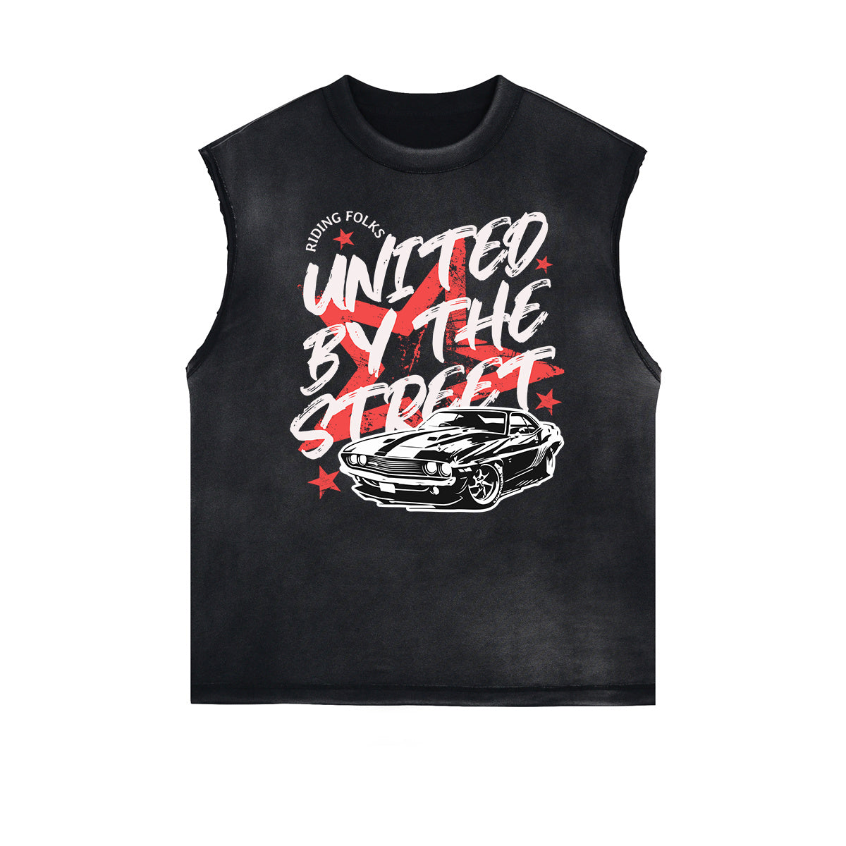 Distressed Sleeveless Graffiti Pattern Tee