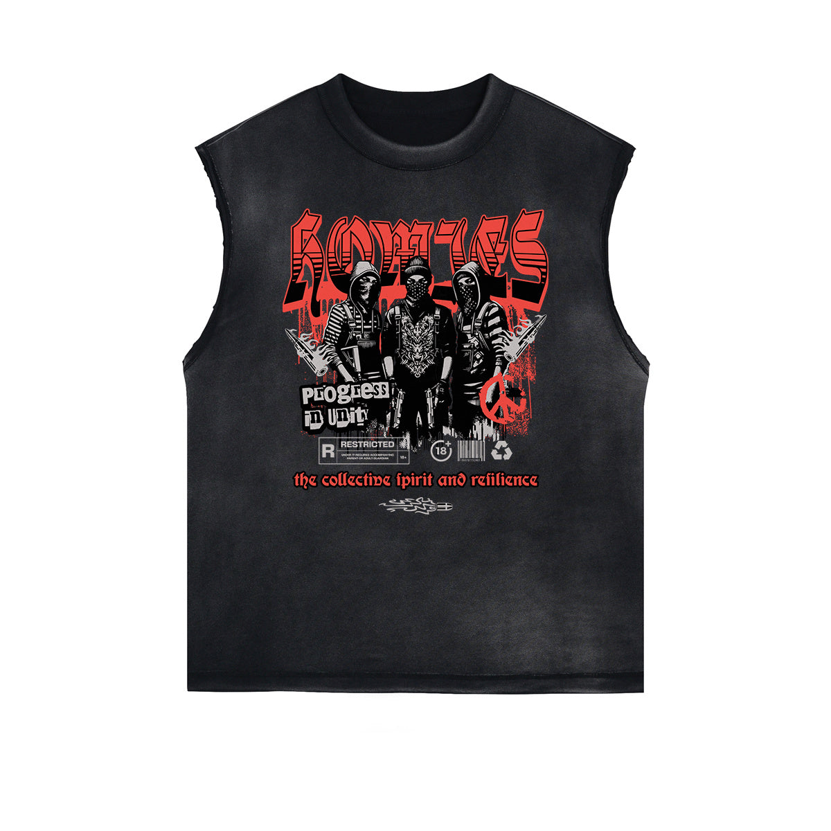 Distressed Sleeveless Graffiti Pattern Tee