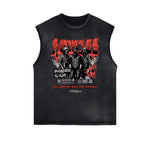 Distressed Sleeveless Graffiti Pattern Tee
