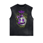 Distressed Sleeveless Graffiti Pattern Tee