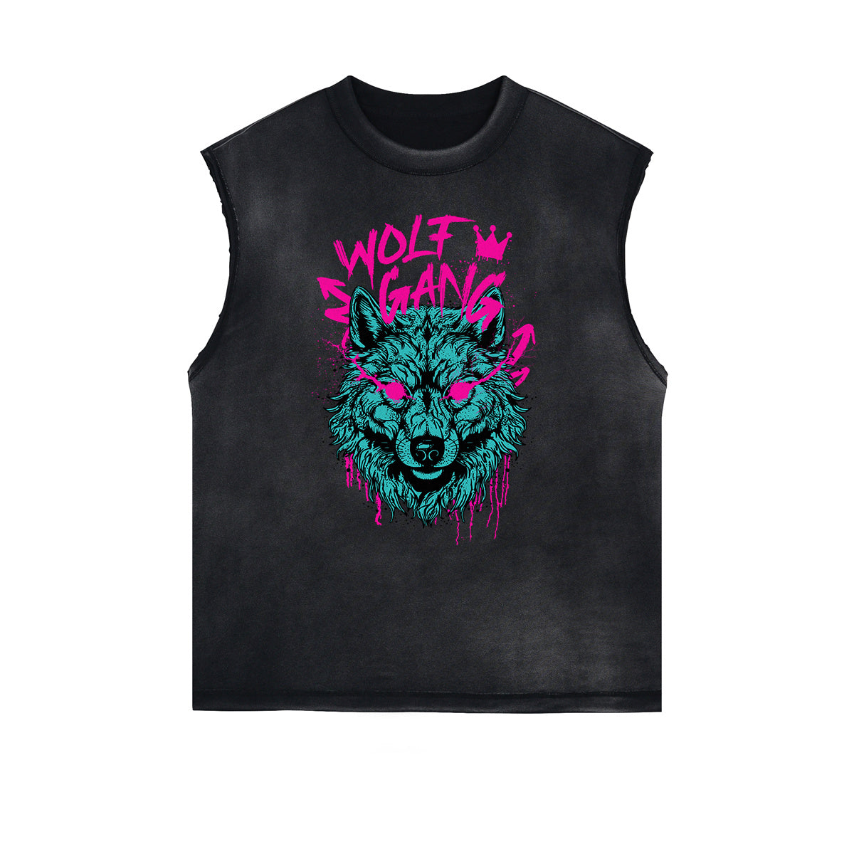 Distressed Sleeveless Graffiti Pattern Tee