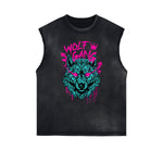 Distressed Sleeveless Graffiti Pattern Tee