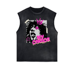 Distressed Sleeveless Graffiti Pattern Tee