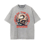 Stone Wash Chinese Zodiac Pattern T Shirt