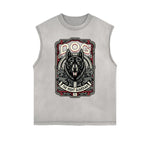 Distressed Sleeveless Chinese Zodiac Pattern Tee